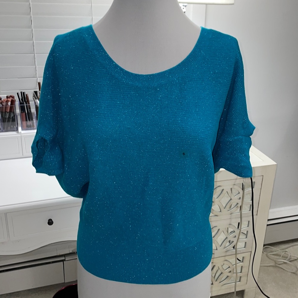NWT Express Short Sleeved Turquoise Metallic Top. Size S